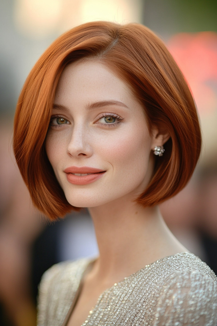 7. Blunt Cut Bob with Soft Auburn (Short Hairstyles For Thin Hair) - Short Hairstyles For Thin Hair