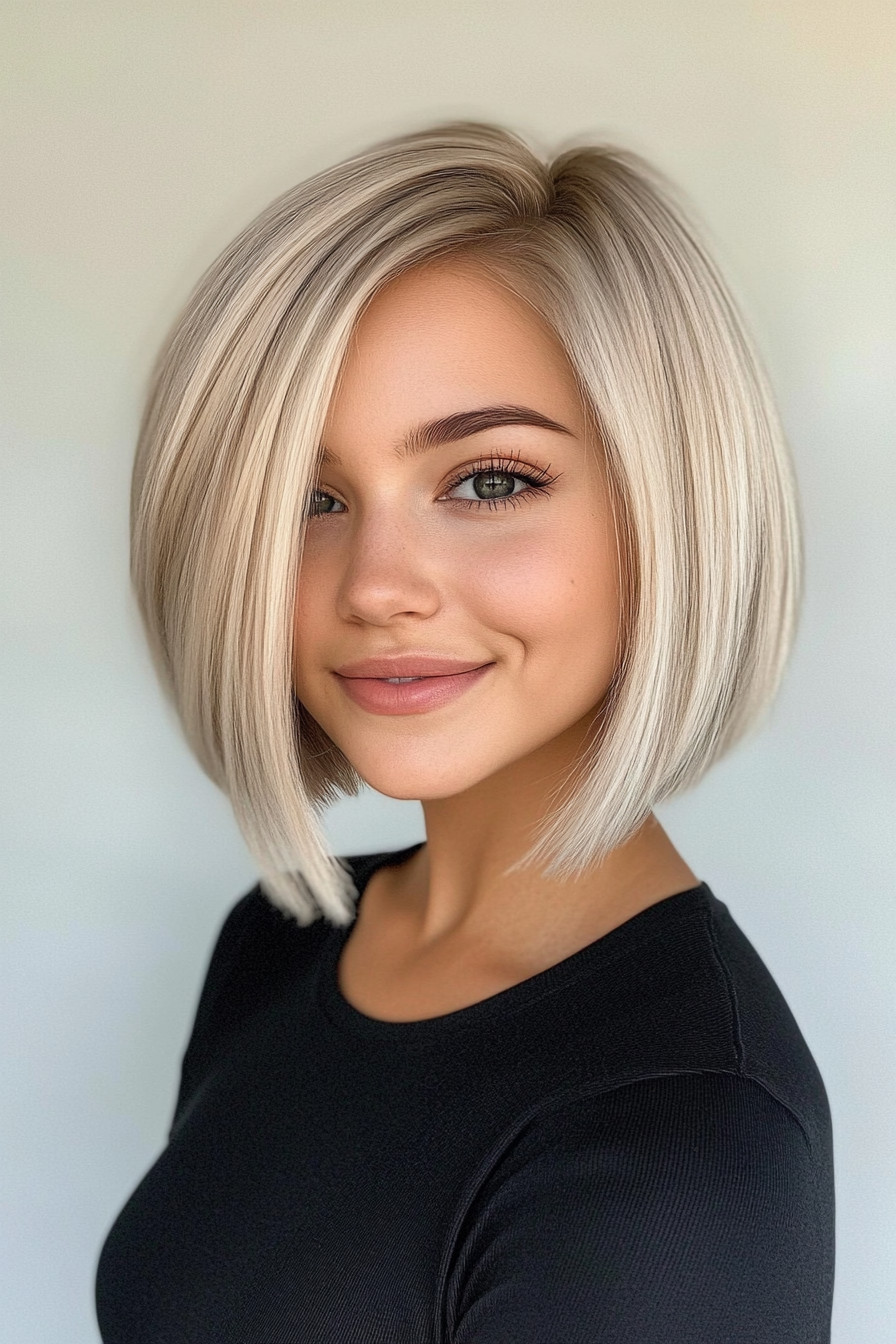 7. Sleek Bob with Icy Blonde (Short Hairstyles For Round Faces) - Short Hairstyles For Round Faces