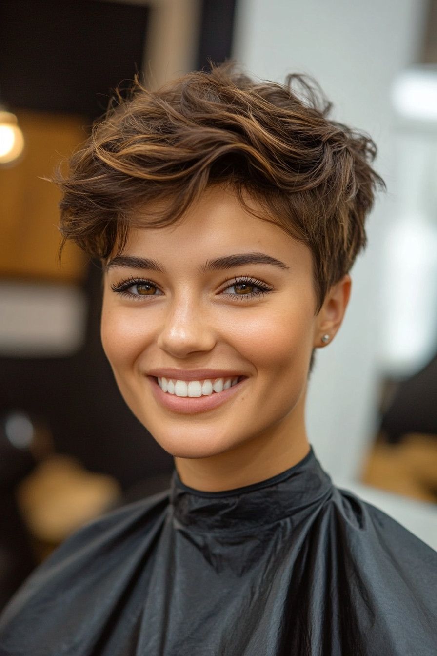 7. Textured Pixie with Caramel Streaks (Short Hairstyles For Thick Hair) - Short Hairstyles For Thick Hair