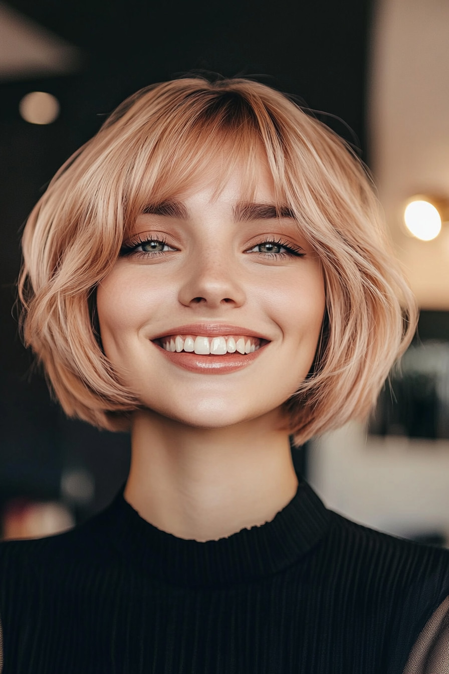 8. Choppy Bob with Rose Gold (Short Hairstyles For Round Faces) - Short Hairstyles For Round Faces