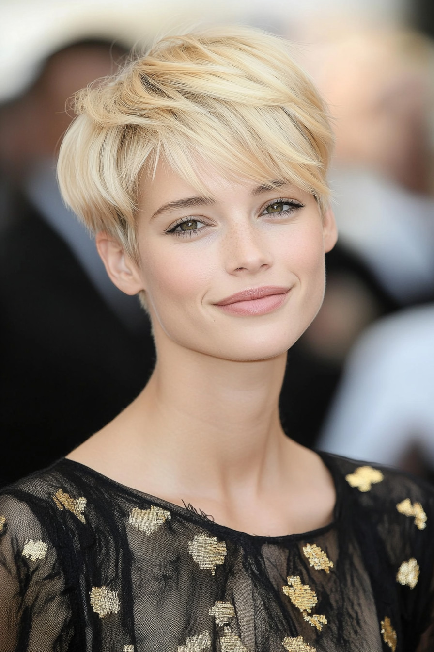 8. Feathered Pixie with Golden Blonde (Short Hairstyles For Thin Hair) - Short Hairstyles For Thin Hair