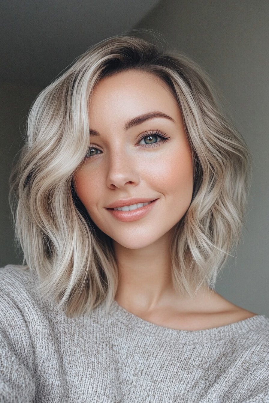 9. Medium Length Lob with Ash Blonde (Short Hairstyles For Thick Hair) - Short Hairstyles For Thick Hair