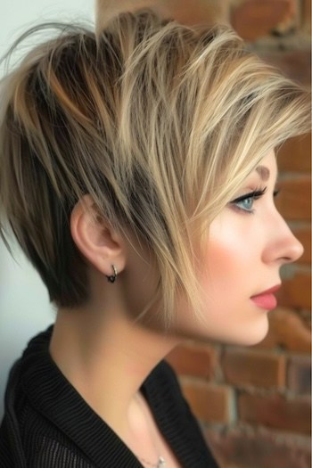 Asymmetrical Pixie Short Layered Haircut.