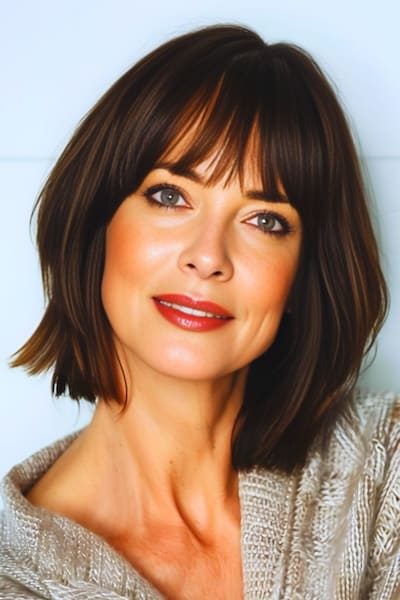 Blunt Bob with Fringe Hairstyle for Women Over 50.