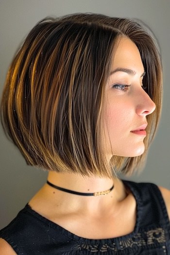 Blunt Highlighted Bob Straight Hairstyle.