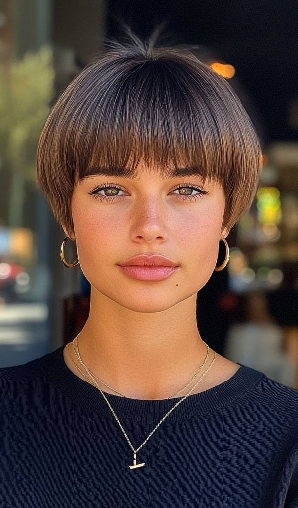 Bowl Cut with Subtle Highlights, cute short haircut, trendy short hairstyle, cute way wear hair short