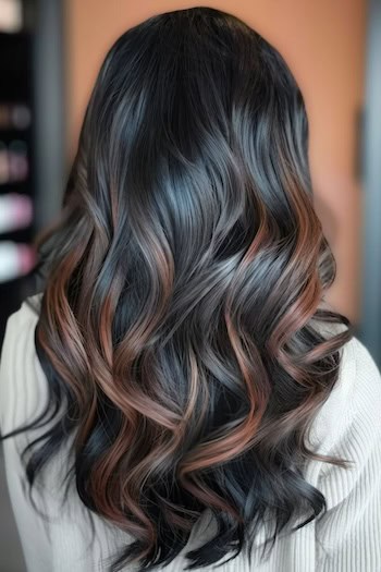 Brown Black Hair with Chocolate Balayage Hair Color Idea.