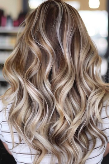 Brown Hair with Chunky Platinum Highlights.