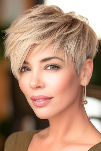 Brushed Forward Pixie Straight Hairstyle.