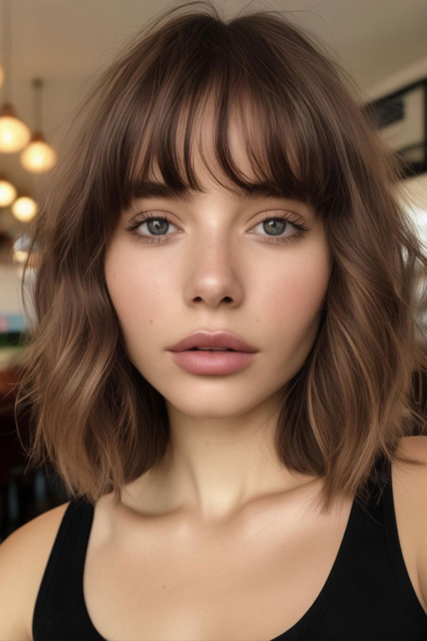 Caramel Long Bob with Wispy bangs