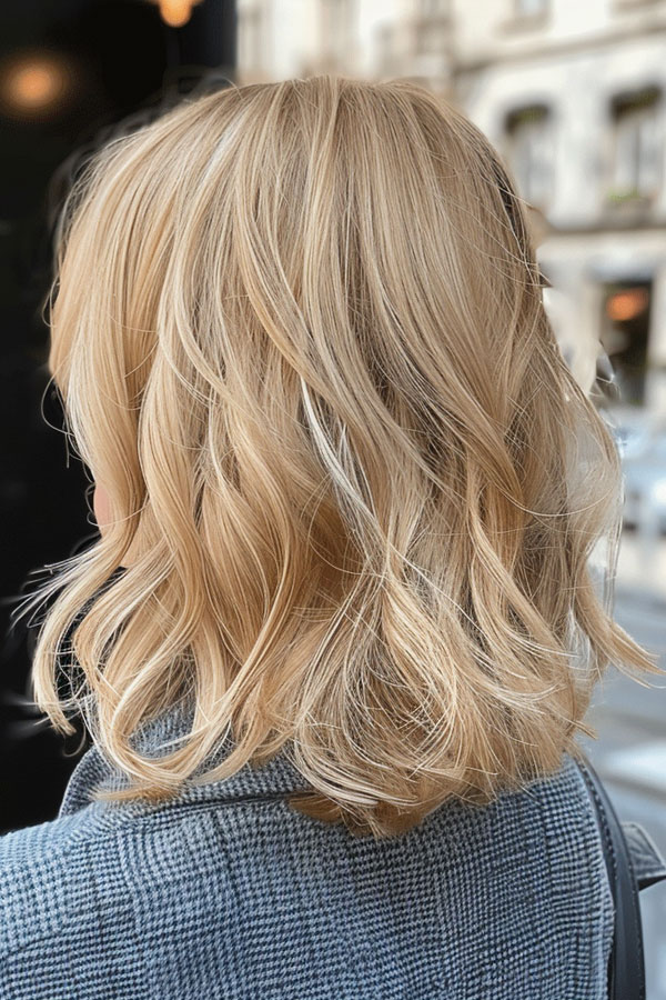 Champagne Blonde Layers, medium-length hairstyle