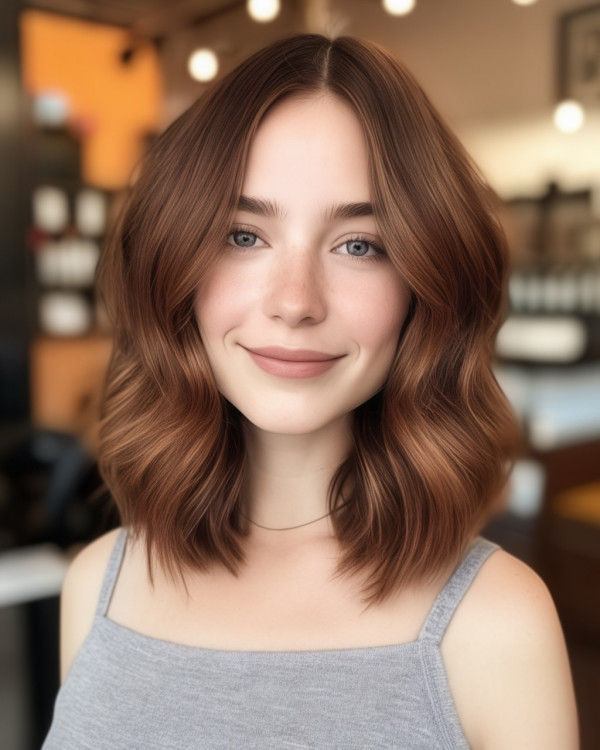 Chestnut Long Bob with Soft Waves