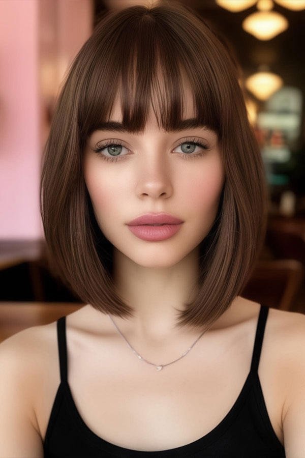 Chestnut Sleek Long Bob