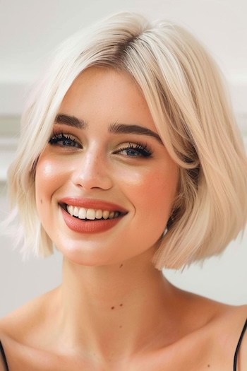 Chin-Length Platinum Textured Bob.