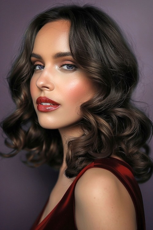 Chocolate brown old Hollywood waves with hints of chestnut.