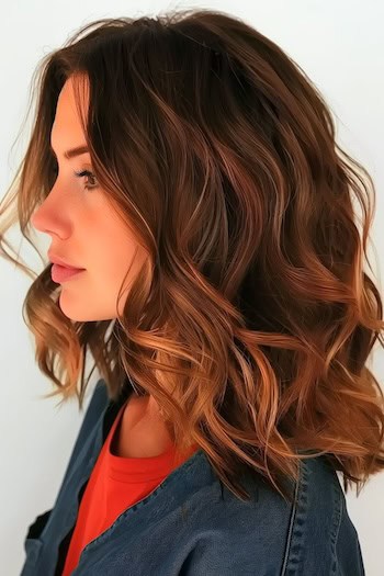 Chocolate Brown with Copper Balayage Hair Color Idea.