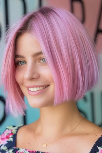 Cool-Toned Lavender Pink Bob Pink Hair Color Idea.