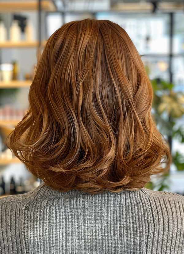 Copper Layered Loose Curls, medium-length hairstyle