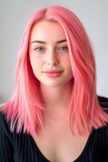 Cotton Candy Pink Mid-Length Cut Pink Hair Color Idea.