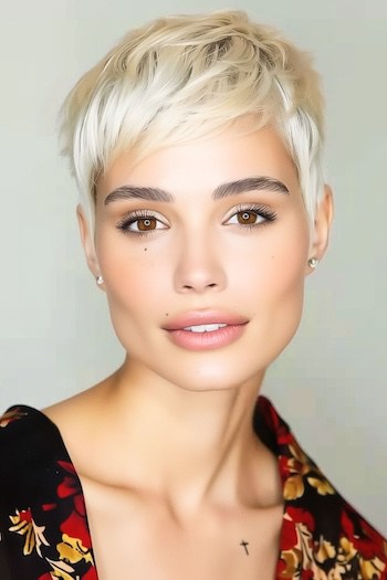 Cropped Platinum Pixie Hairstyle.