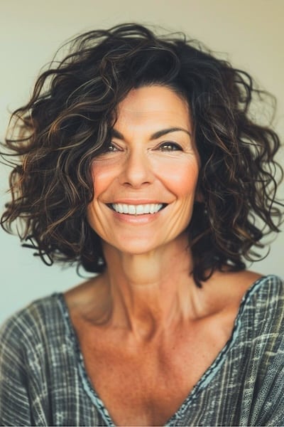 Curly Tousled Bob Hairstyle for Women Over 50.