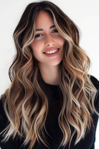 Dark Brown Hair with Light Blonde Balayage Hair Color Idea.