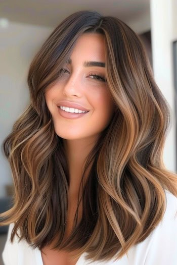 Dark Brown Hair with Light Brunette Balayage Hair Color Idea.