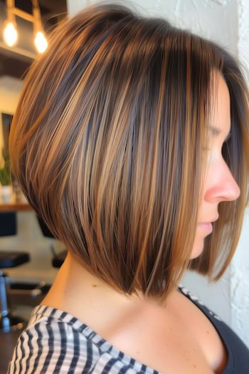 Dark Brown with Golden Balayage Highlights Hair Color Idea.