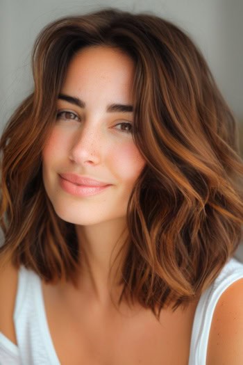 Dark Brown with Golden Brown Balayage Hair Color Idea.