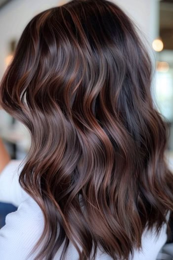 Dark Brown with Mahogany Brown Balayage Hair Color Idea.