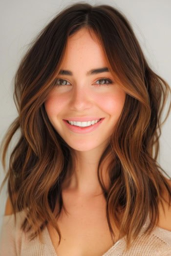 Dark Mahogany with Cinnamon Spice Balayage Hair Color Idea.