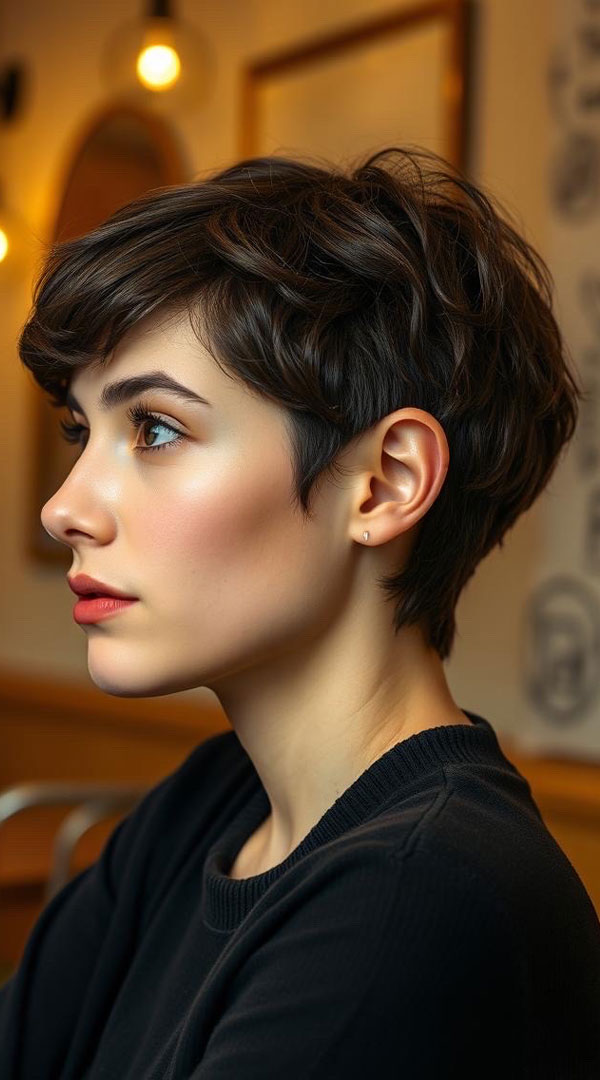 deep chocolate pixie, Curly Charm Pixie, pixie haircut, Pixie haircut gallery, Pixie haircut for women, Pixie haircuts for short hair