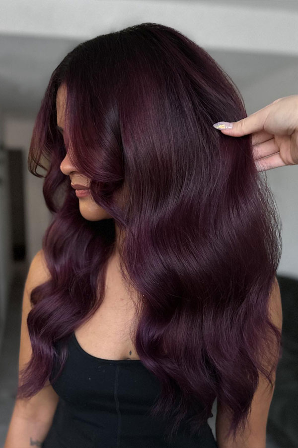 deep plum Burgundy hair colour 