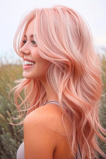 Dusty Rose Pink Waves Pink Hair Color Idea.