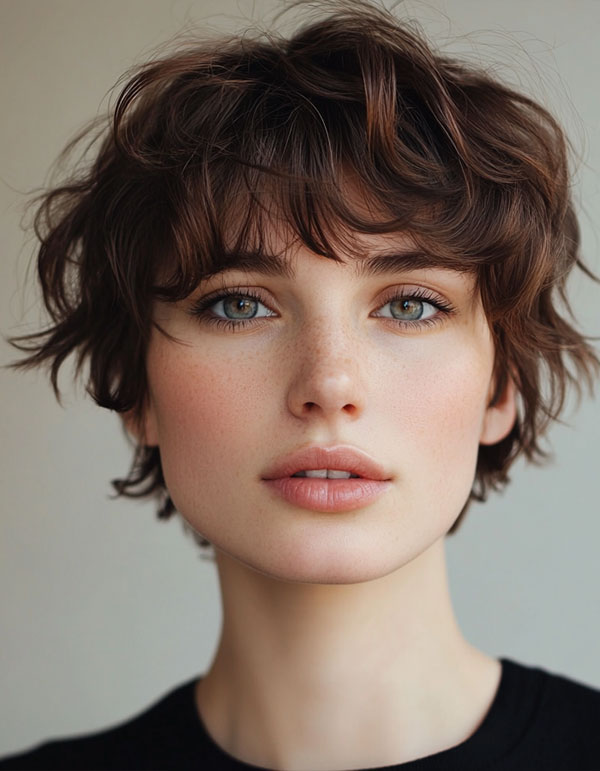 Effortless Chestnut Tousled Short Hair, cute short haircut, trendy short hairstyle, cute way wear hair short