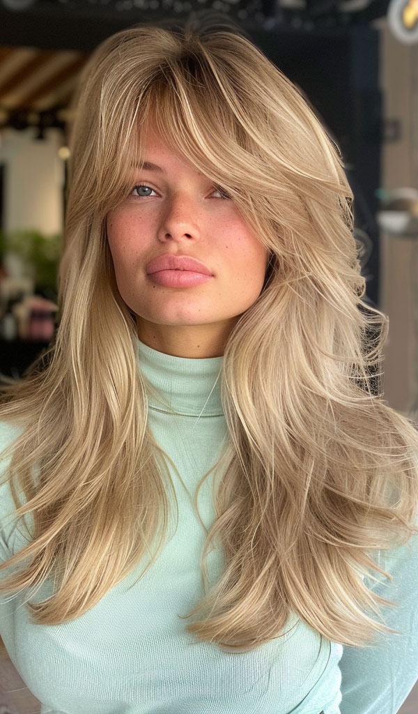 Effortless Long Blonde Feathered Layers