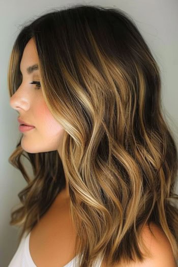 Espresso Brown with Honey Blonde Balayage Hair Color Idea.