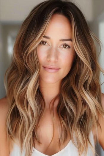 Face-Framing Blonde Balayage on Dark Brown Hair Color Idea.