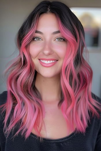 Face-Framing Pink Highlights Pink Hair Color Idea.