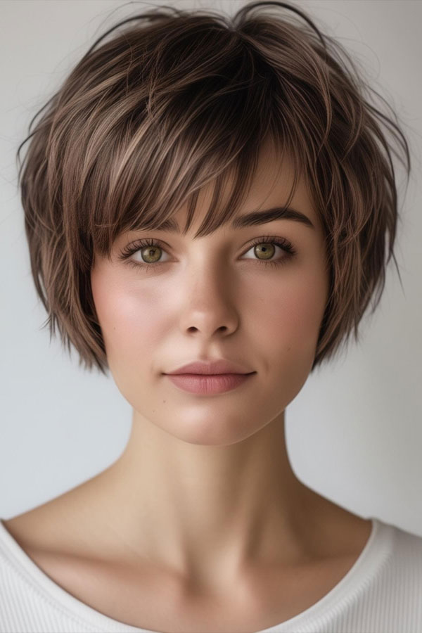 feathered bob haircut, short textured haircut