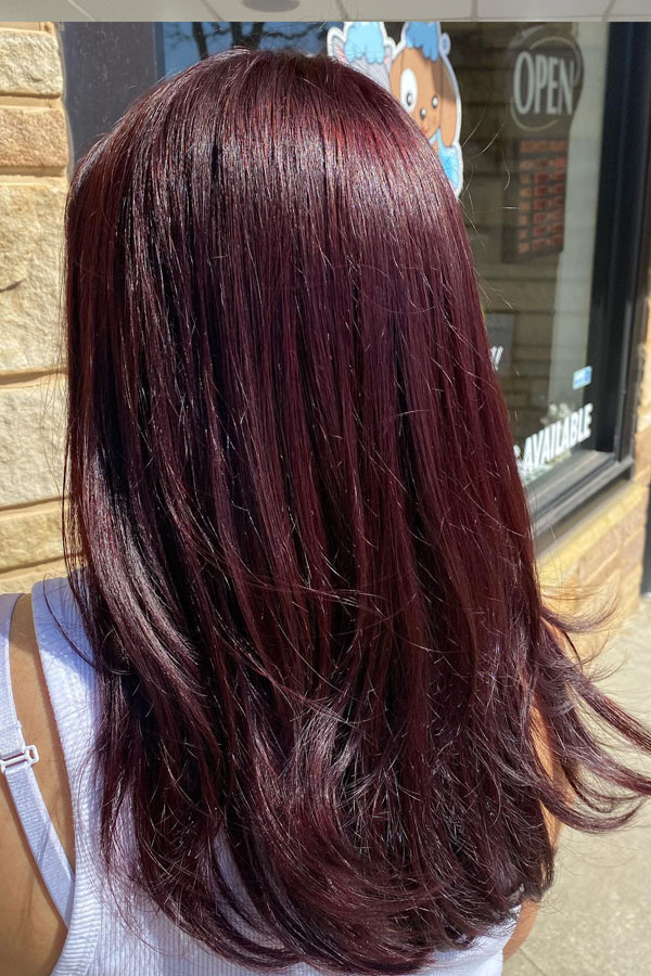 Glossy Burgundy hair color