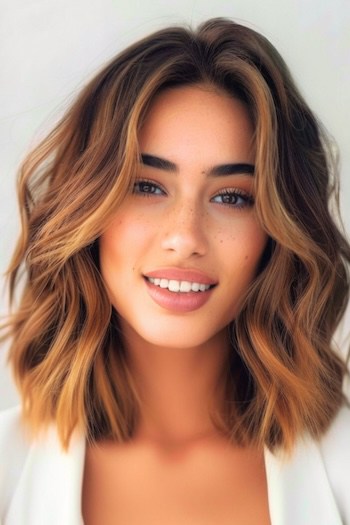 Highlighted Wavy Lob Haircut.