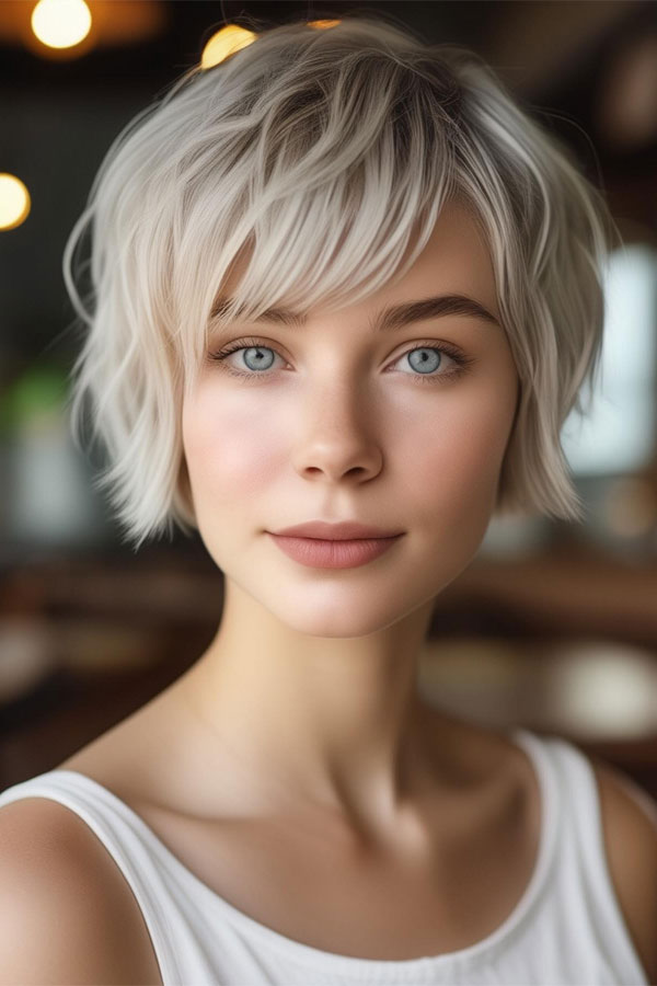 Icy Blonde Textured Bob, short haircut