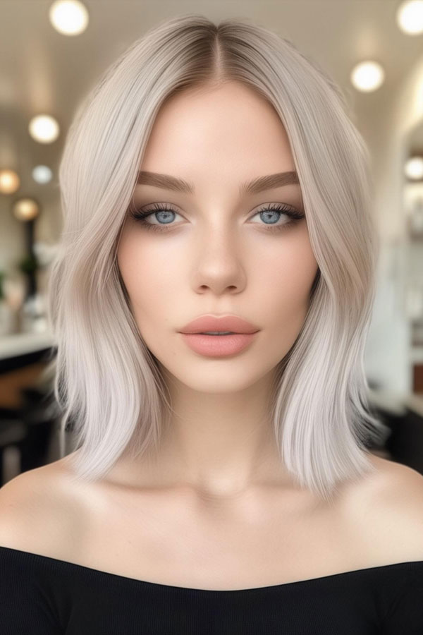 Icy Platinum Sleek Lob haircut