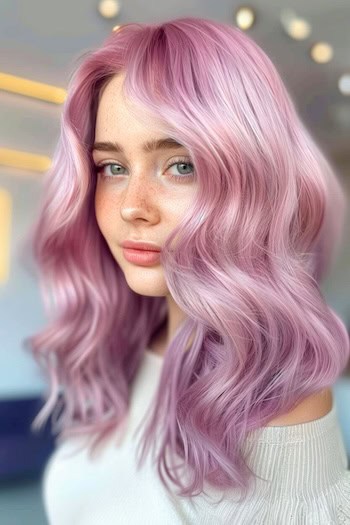 Lavender Pink Waves Pink Hair Color Idea.