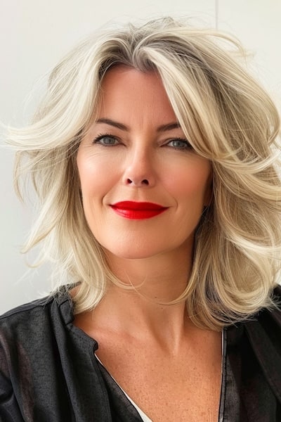 Layered Bob with Curtain Bangs Hairstyle for Women Over 50.