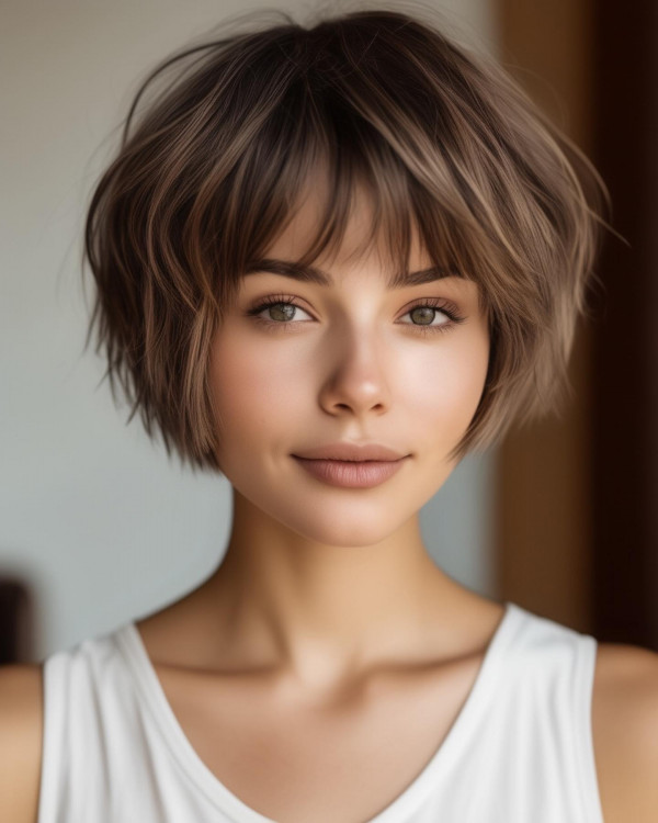 Layered Bob with Highlights, Textured Pixie with Side-Swept Bangs