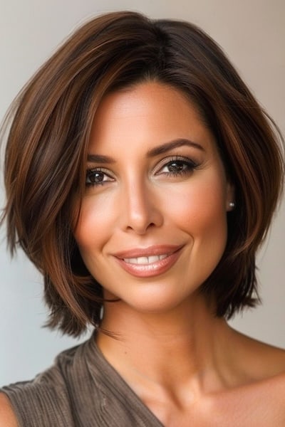 Layered Bob with Side Part Hairstyle for Women Over 50.