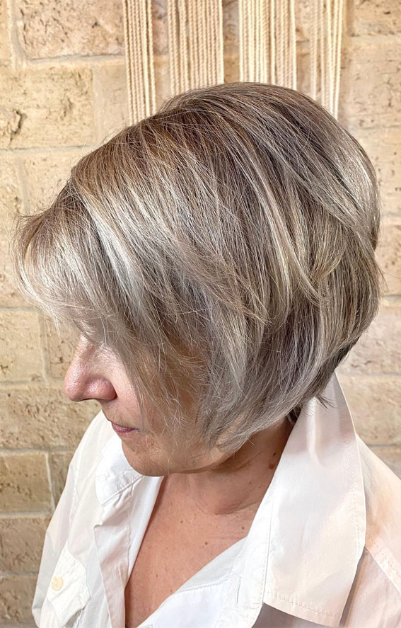 layered choppy bob, layered crop bob over 50, Short Hairstyles for Women over 50, short haircuts for women over 50