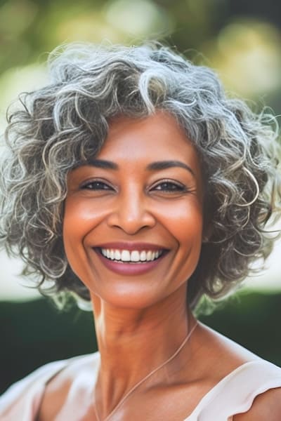 Layered Curly Bob Hairstyle for Women Over 50.